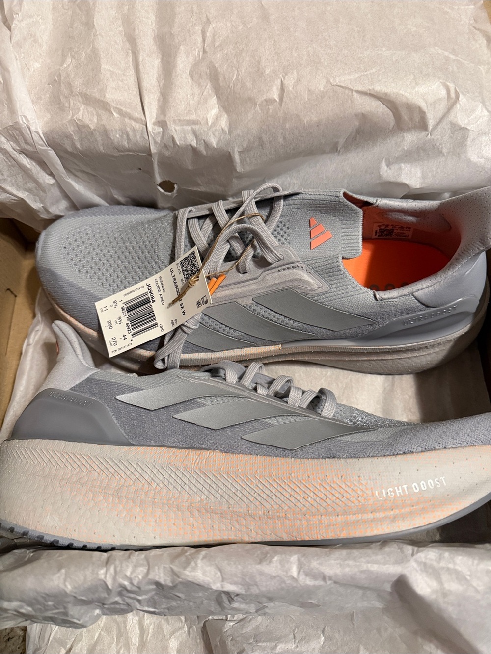 adidas Women’s Light Boost Sneakers - Gray with Orange Accents